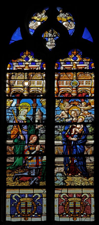 Vitrail w3 représentant Sainte Barbe et le donateur Jean de Montmorency - French School