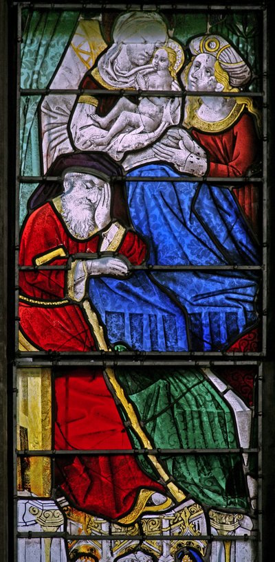 Fenêtre w3 représentant une scène de la vie de la Vierge Marie - sa naissance; Joachim dort - French School