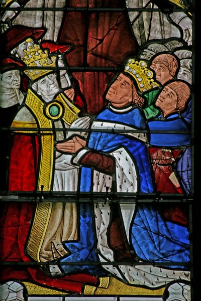Fenêtre w4 représentant le Pape Paul II et le Roi Louis XI - French School
