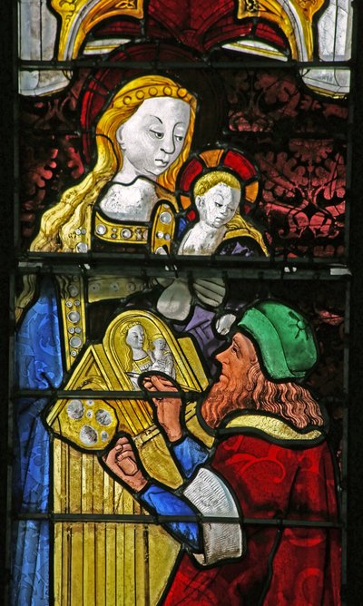 Fenêtre w4 représentant Saint Luc peignant la Vierge Marie - French School