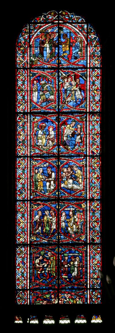 Fenêtre w5-R représentant les histoires de Lot et Abraham - French School