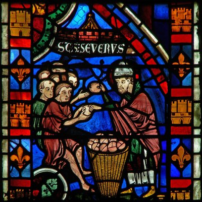 Fenêtre w51 représentant Saint Sever distribuant de la nourriture aux pauvres - French School