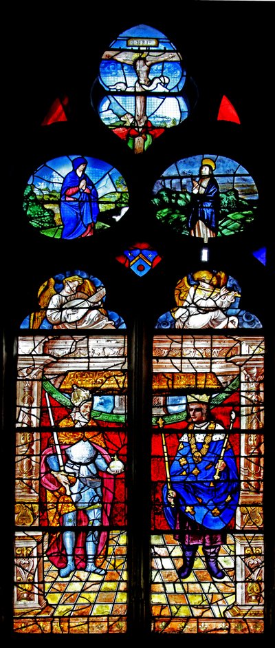 Vitrail w6 représentant Charlemagne et Saint Louis - French School
