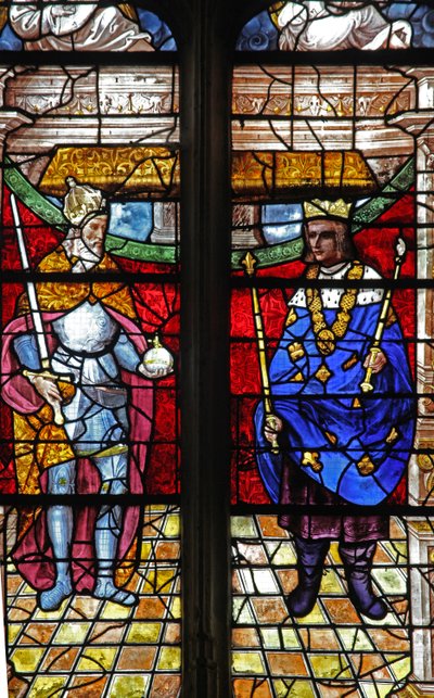 Vitrail w6 représentant Charlemagne et Saint Louis - French School