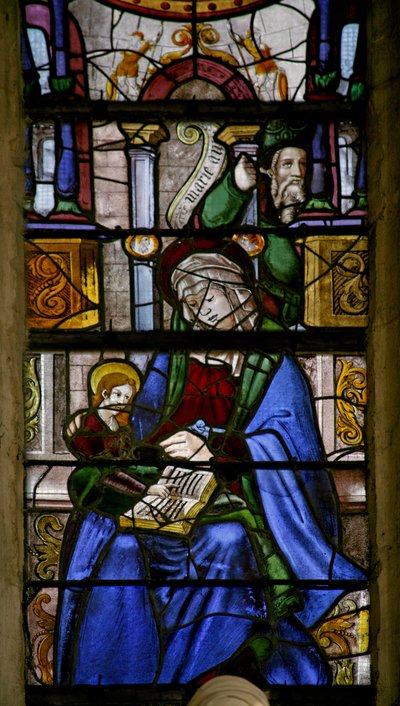Fenêtre w6 représentant Sainte Anne enseignant la lecture à la Vierge - French School