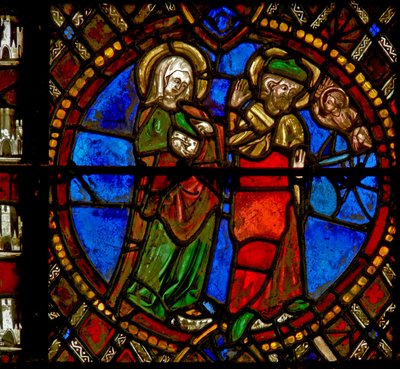 Fenêtre w6 représentant une scène de la Vie de la Vierge Marie : Joseph est rassuré - French School