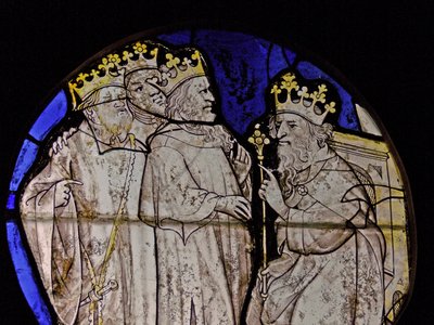 Fenêtre w72 représentant les Mages devant Hérode - panneau des Pays-Bas? - French School