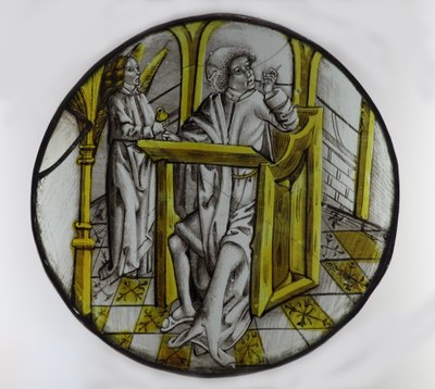 Fenêtre w76 représentant St Matthieu avec son symbole, l