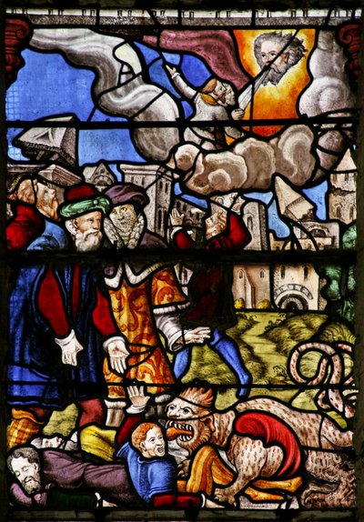 Fenêtre w7 représentant une scène du Livre de la Révélation de Saint Jean : l