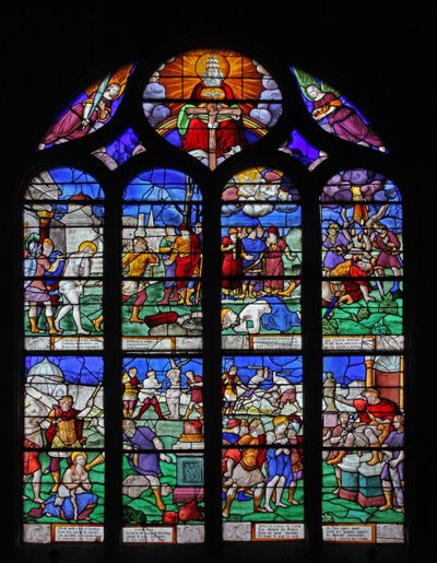 Fenêtre w7 représentant des scènes de la vie de Sainte Barbe - French School