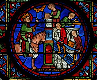 Fenêtre w7 représentant la fenêtre de Charlemagne : supervise la construction d