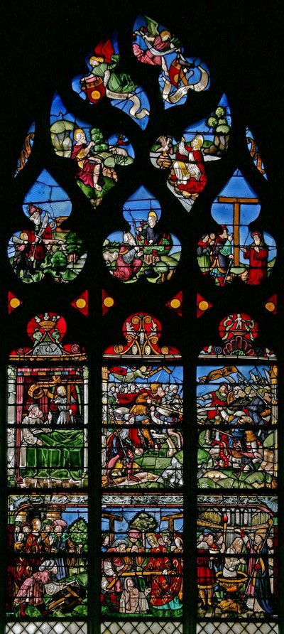 Fenêtre w8 représentant Sainte Hélène, Constantin et le Triomphe de la Croix - French School