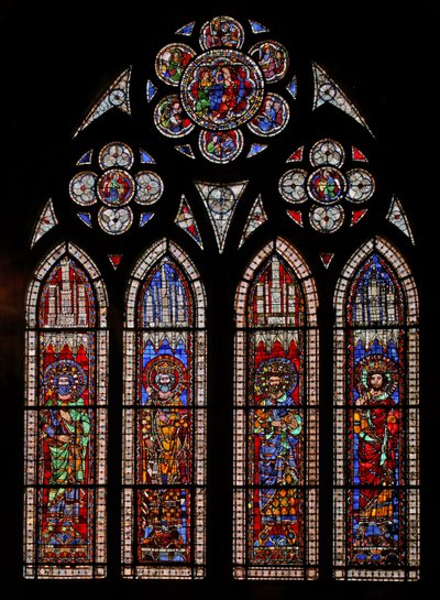 Fenêtre w9 représentant les empereurs romains : Charles Martel, Charlemagne, Pépin le Bref, Louis le Pieux - French School