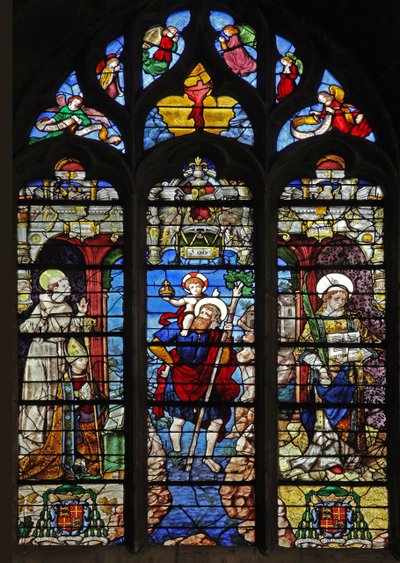 Fenêtre w9 représentant Saint François, Saint Christophe, Saint Étienne - French School