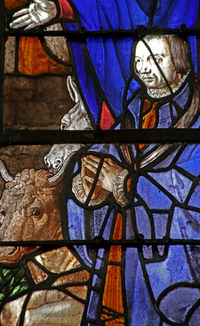 Fenêtre représentant un donateur à la Nativité - French School