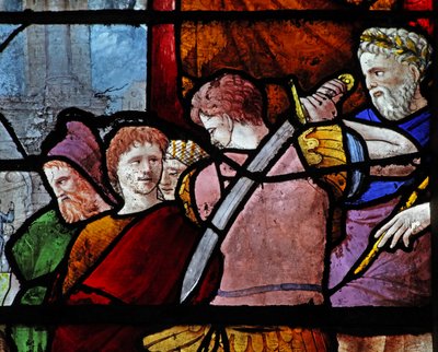 Vitrail w9 représentant des figures à la mort de Saint Paul - French School