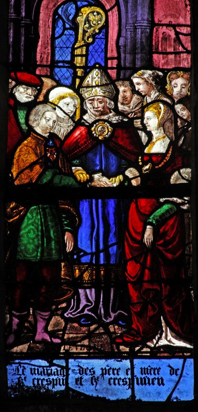 Fenêtre w9 représentant des scènes de la vie de Saint Crépin et Saint Crépinien - French School