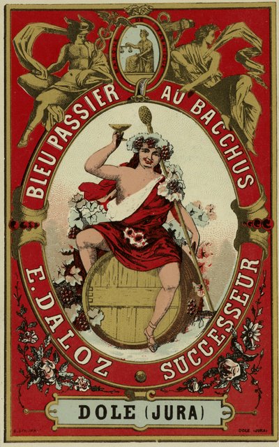 Étiquette de vin représentant Bacchus - French School