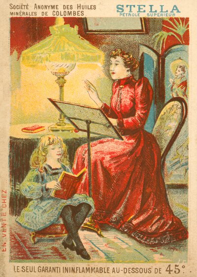 Femme et enfant lisant à la lumière d