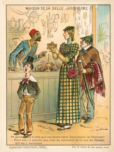 Femme examinant des objets égyptiens, Exposition Universelle 1889, Paris - French School