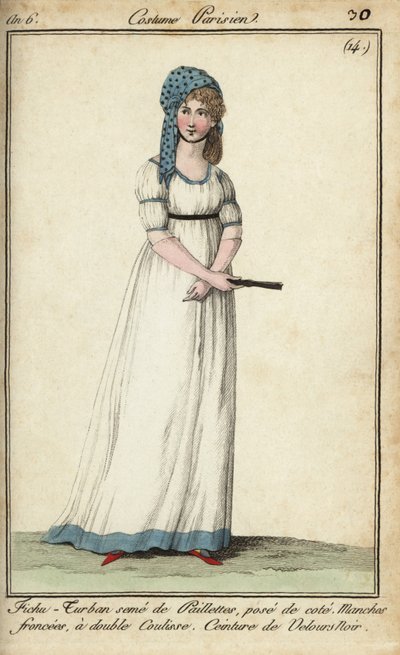 Femme en turban-foulard et robe tunique - French School