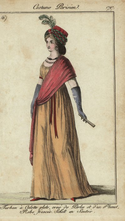 Femme en turban et châle croisé - French School
