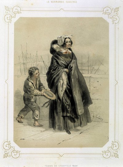 Femme de Granville et jeune mendiant - dans « Normandie illustrée » - French School