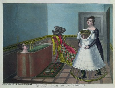 Femme prenant un bain tandis que sa servante cache secrètement un voyeur, début du XIXe siècle - French School