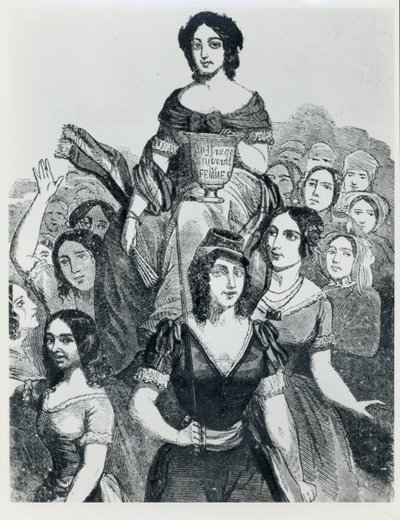 Femmes portant Jeanne Deroin en triomphe, des Femmes Célèbres, volume I, Paris, Mazenod, 1848 - French School