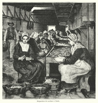 Femmes préparant des sardines - French School