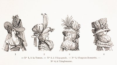 Styles de chapeaux pour femmes du 18ème siècle, 1875 - French School
