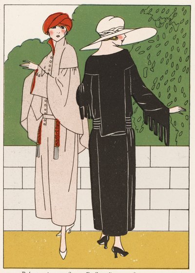 Mode des manteaux pour femmes des années 1920 (lithographie couleur) - French School