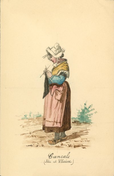 Costume féminin de Cancale, Ille-et-Vilaine (lithographie en couleur) - French School