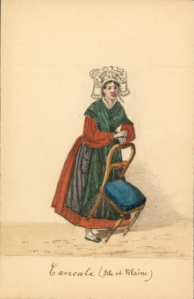 Costume féminin de Cancale, Ille-et-Vilaine (lithographie en couleur) - French School