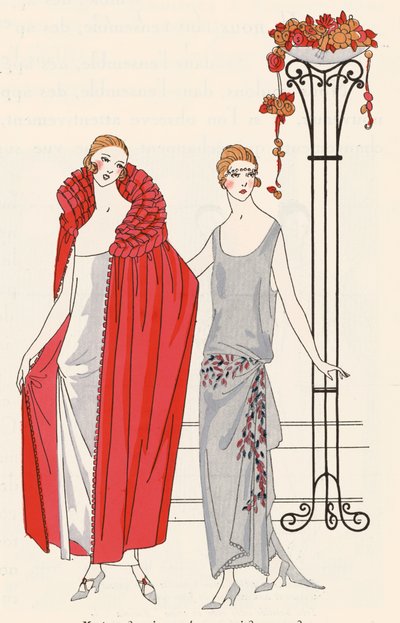 Vêtements de soirée pour femmes des années 1920 du couturier Premet (lithographie couleur) - French School