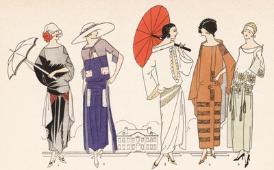 Mode féminine des années 1920 (lithographie couleur) - French School