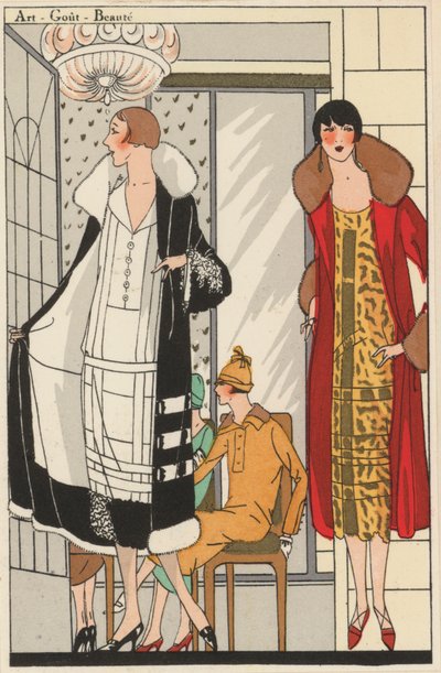 Mode féminine des années 1920 du créateur Lucien Lelong (lithographie couleur) - French School