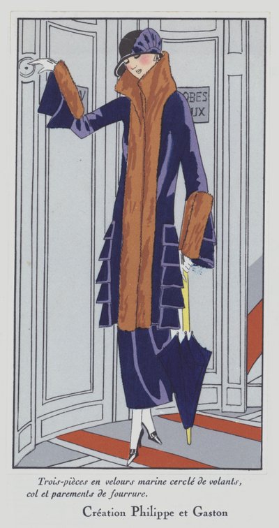 Mode féminine des années 1920 par les couturiers Philippe et Gaston (lithographie couleur) - French School