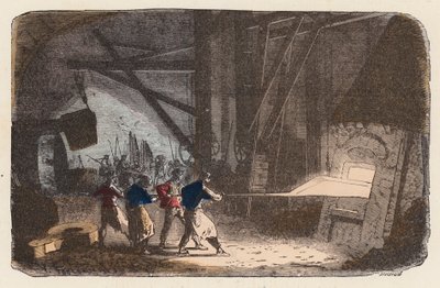 Travail du fer dans un fourneau - French School