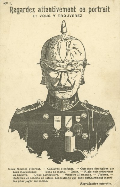 Carte postale de propagande anti-allemande de la Première Guerre mondiale - French School