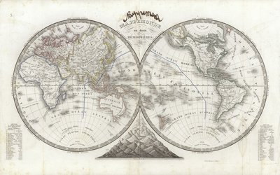 Carte du monde en deux hémisphères - French School
