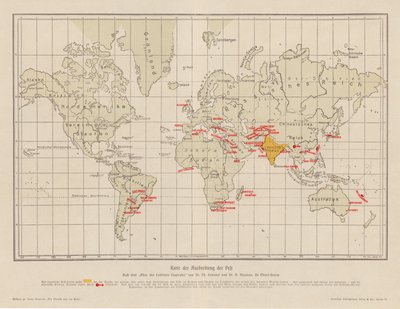 Carte du monde montrant la propagation de la peste - French School