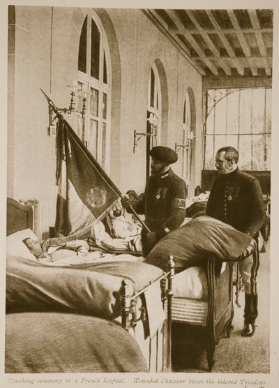 Chasseur blessé embrassant le bien-aimé Tricolore, 1914-19 - French School
