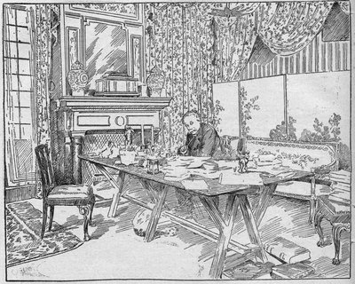 Écrivain Alexandre Dumas fils (1824-1895) dans son cabinet de travail. Gravure dans « La gazette du dimanche » du 12 décembre 1895 - French School