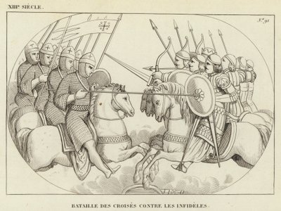 XIIIe Siècle, Bataille des Croisés Contre les Infidèles (gravure) - French School