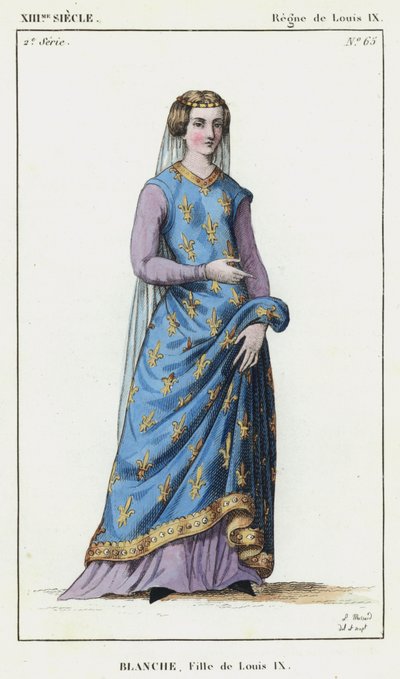 XIIIe siècle, Règne de Louis IX, Blanche, Fille de Louis IX (gravure en couleur) - French School