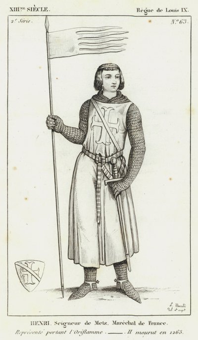 XIIIe siècle, règne de Louis IX, Henri, seigneur de Metz, maréchal de France, représentant portant l