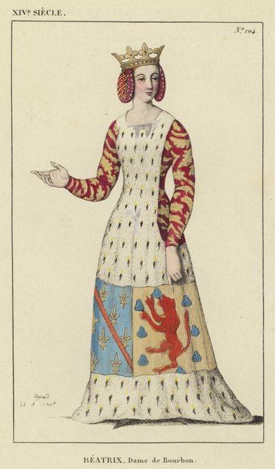 XIVe siècle, Béatrix, Dame de Bourbon (gravure en couleur) - French School