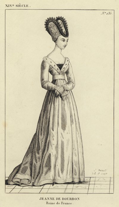 XIV Siècle, Jeanne de Bourbon, Reine de France (gravure) - French School
