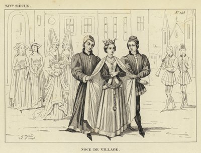 XIV Siècle, Noce de Village (gravure) - French School
